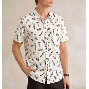 VSTR Button Down Shirt Mens Medium White Skull Hula Girl New Short Sleeve